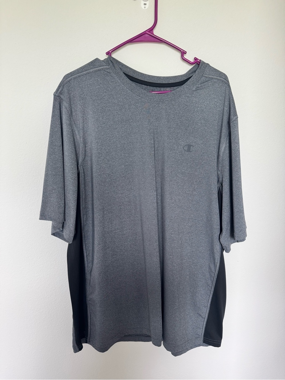 Champion Men’s Gray Short-Sleeve Athletic Tee with Black Side Panels